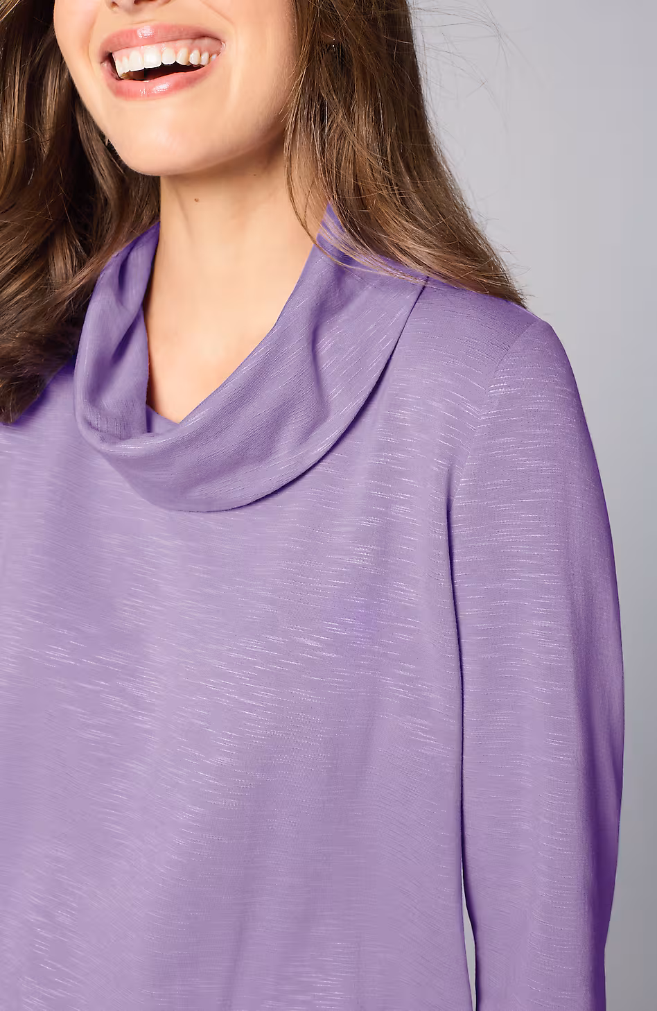 Brushed-Fleece Cowl-Neck Knit Top