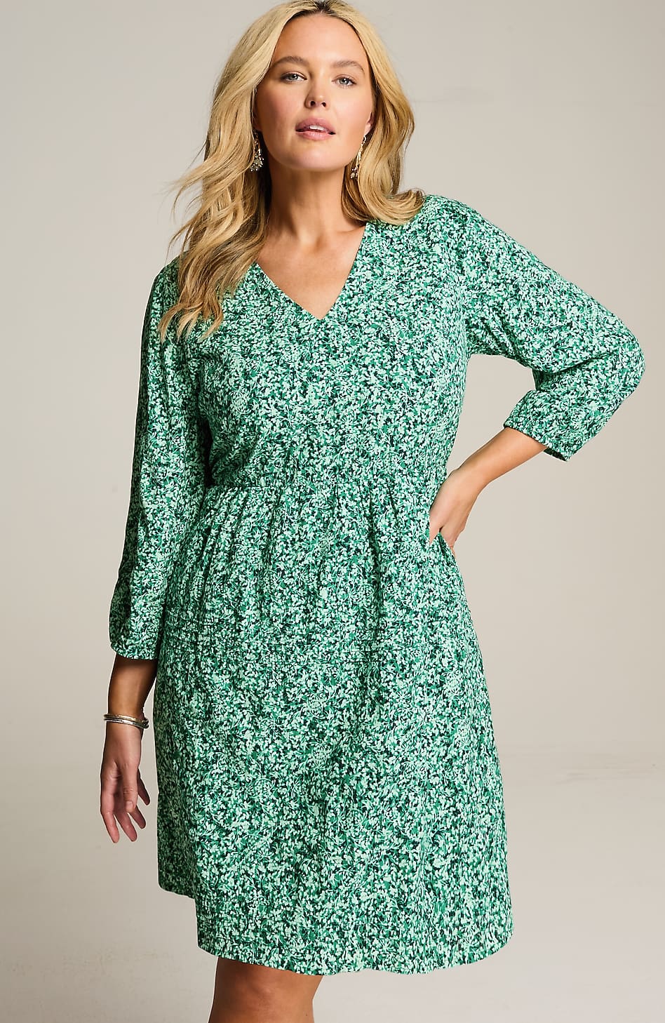 Textured V-Neck A-Line Dress