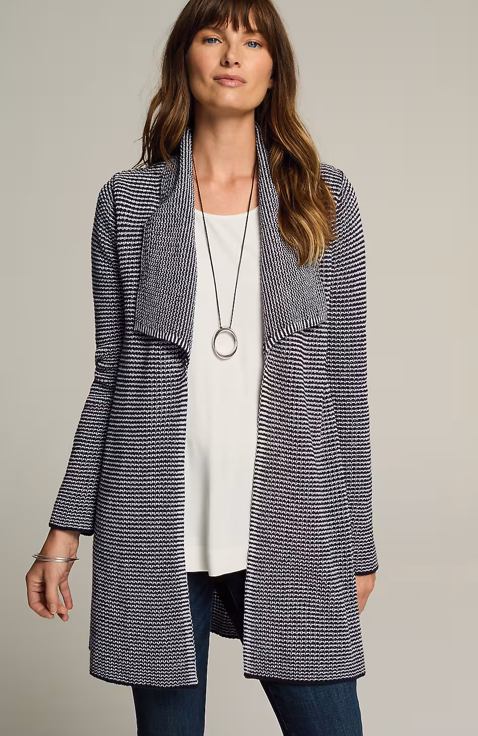 Wearever Striped Open-Front Cardi