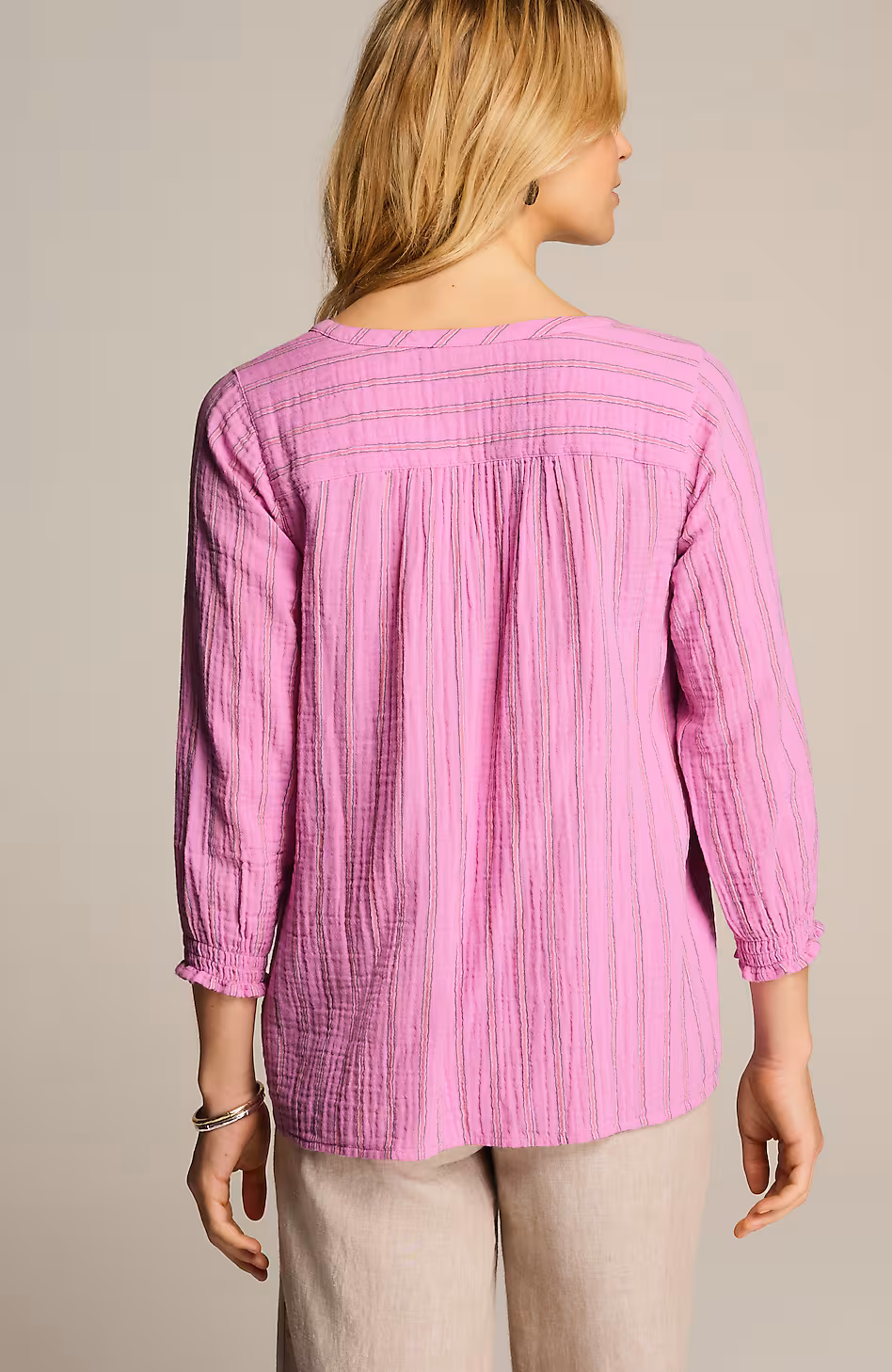 Cotton-Gauze Smocked-Sleeve Top