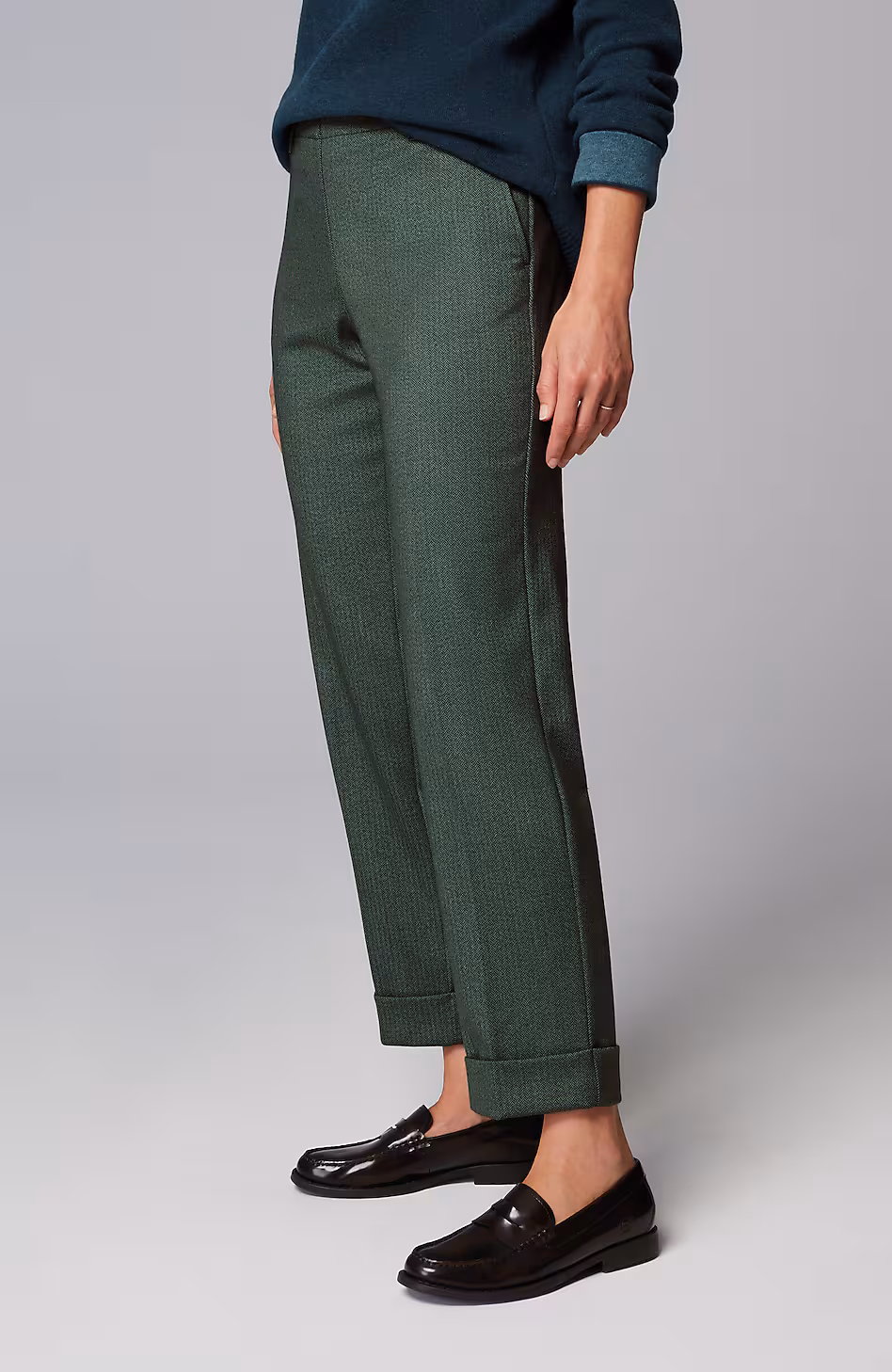 Herringbone Cuffed Pull-On Pants