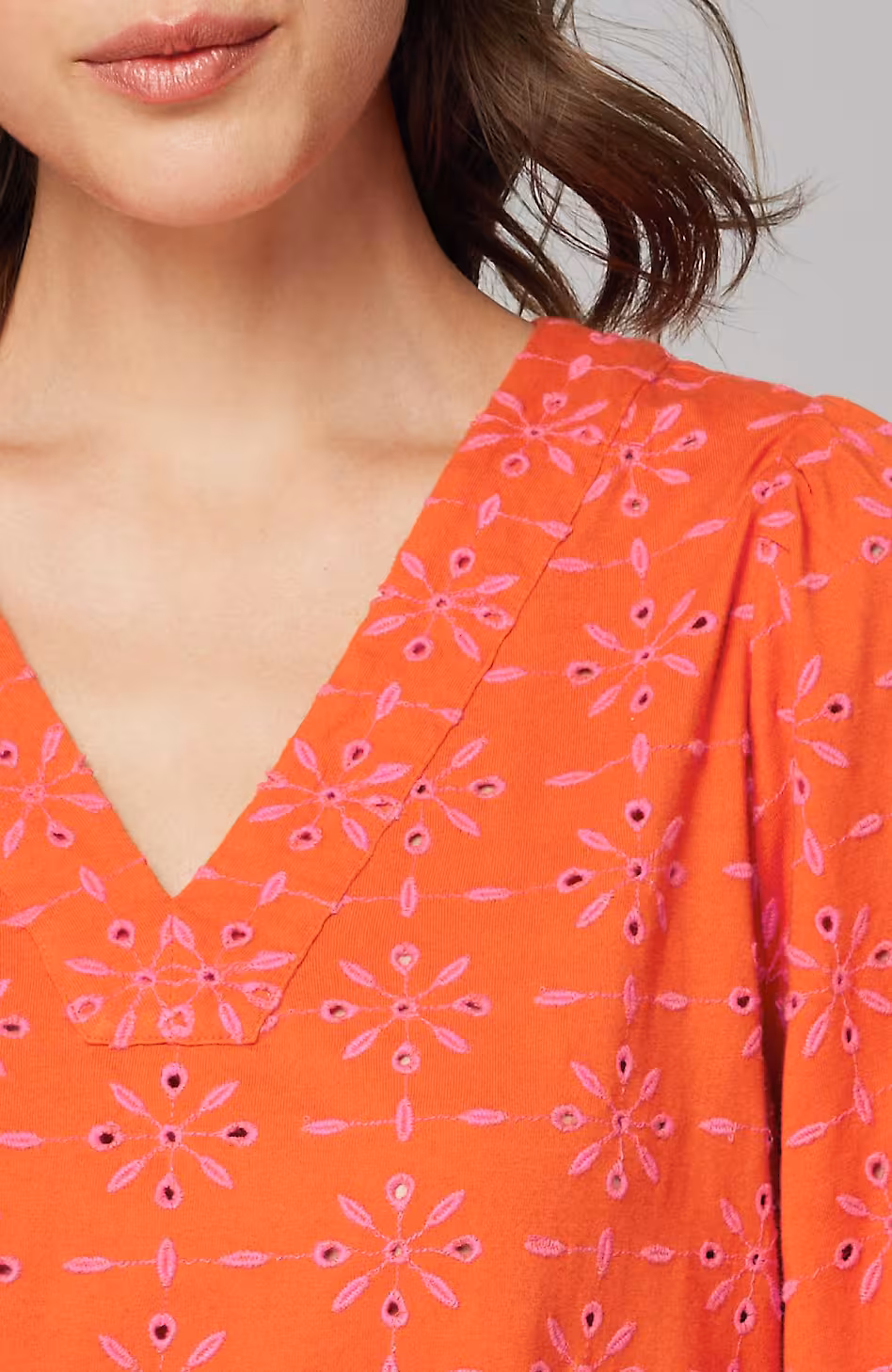 Contrasting-Eyelet Tunic