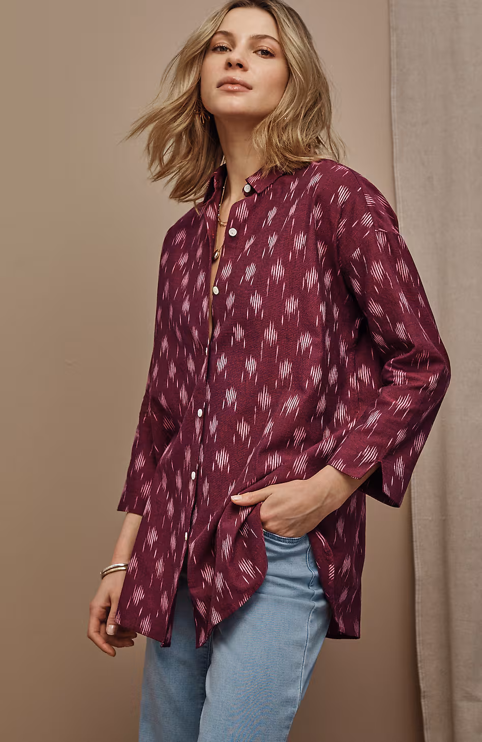 Pure Jill Ikat Button-Front Tunic