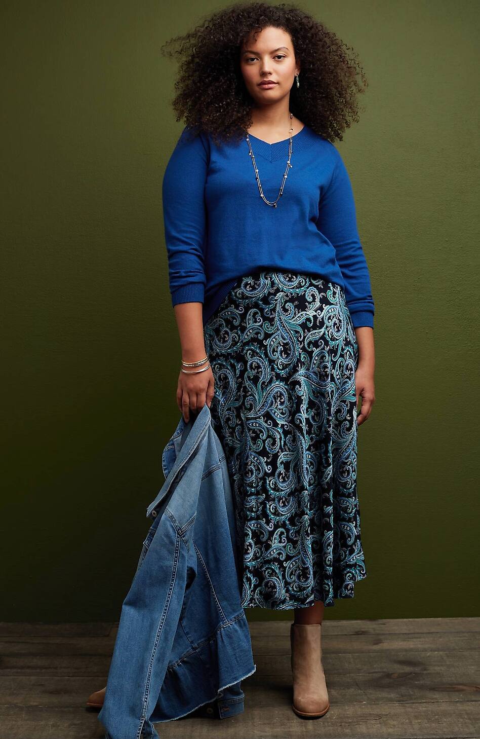 Printed A-Line Midi Skirt