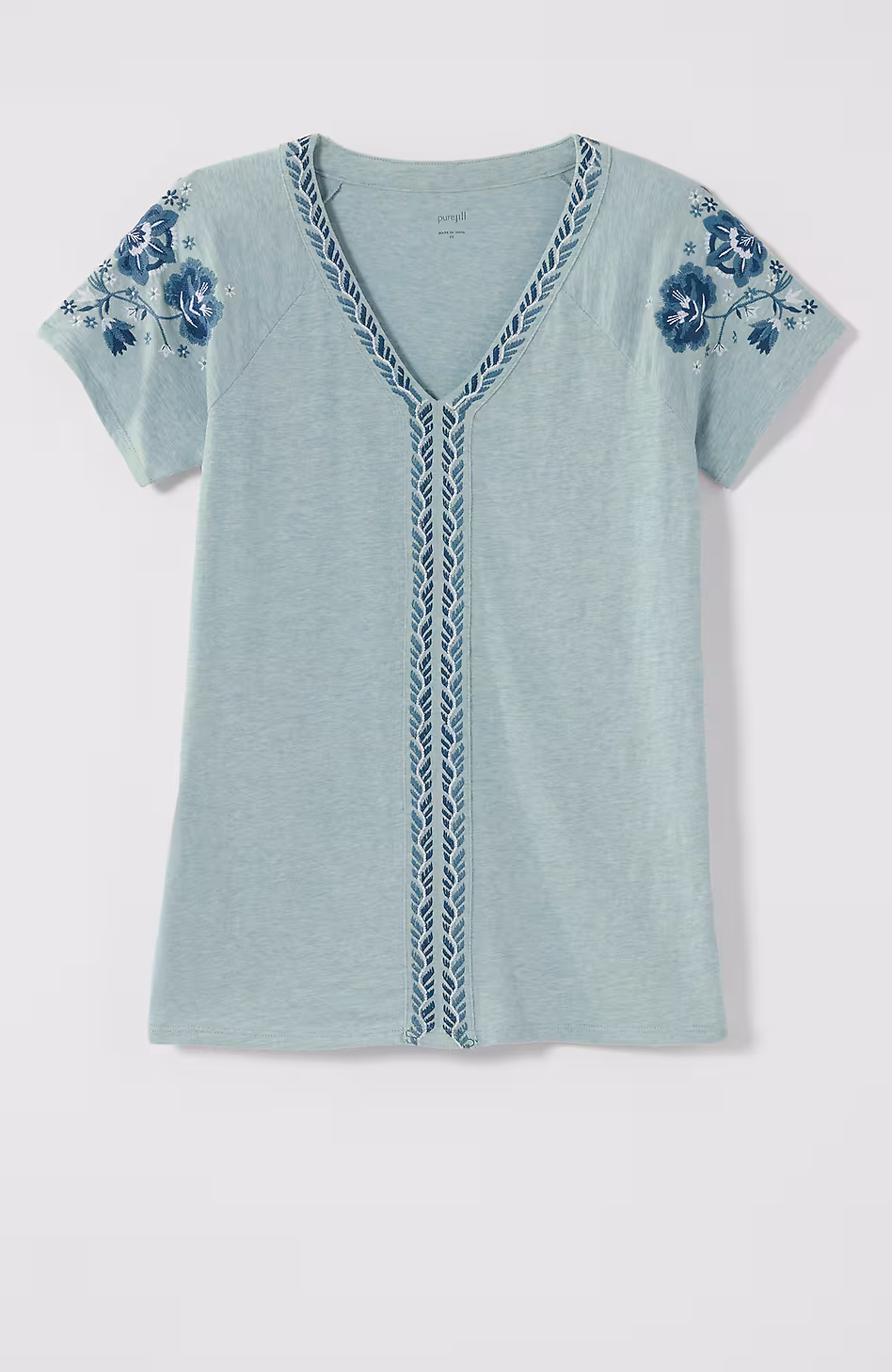 Pure Jill Embroidered Cap-Sleeve Tee