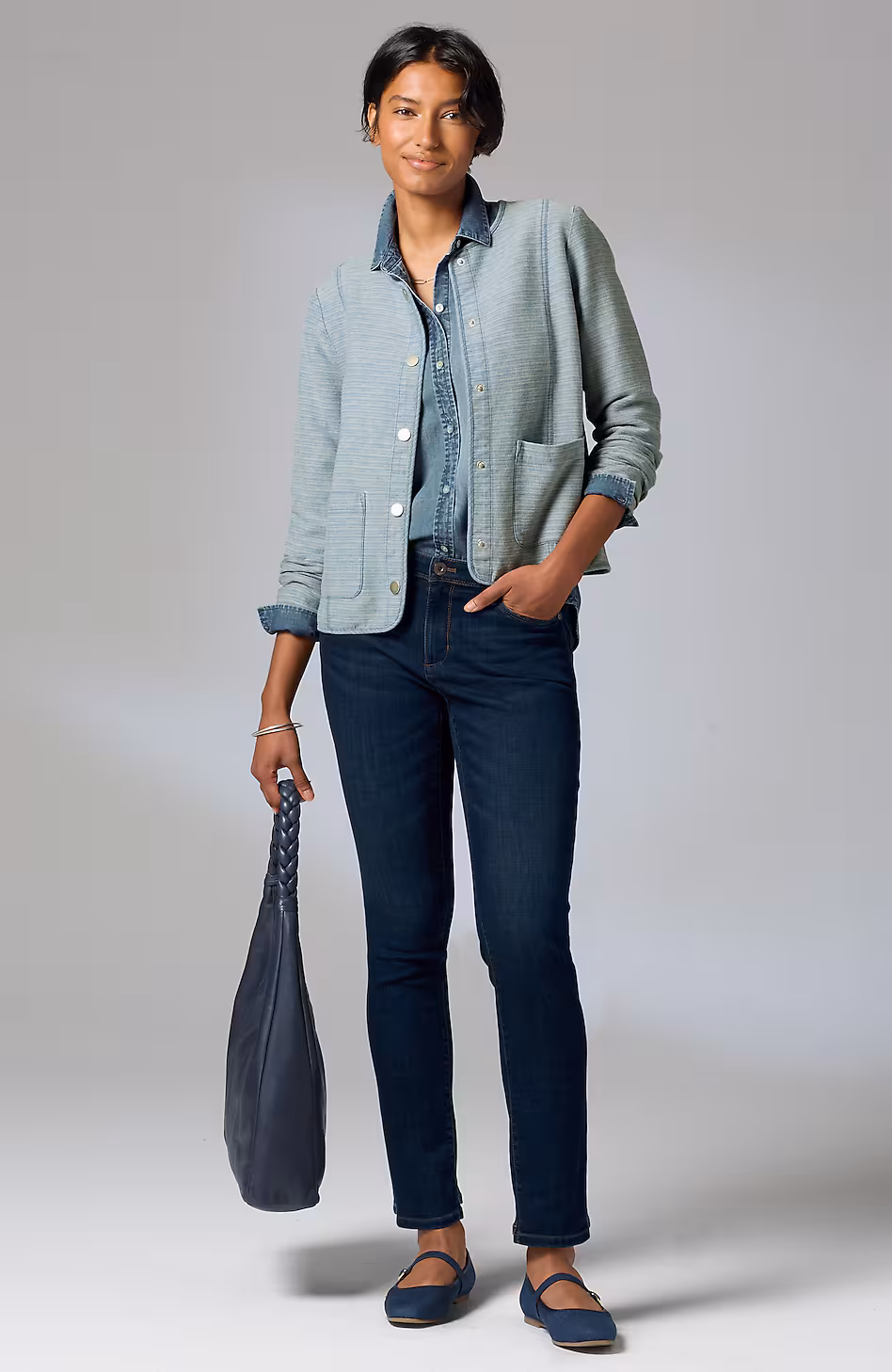 Pure Jill Indigo Patch-Pocket Jacket