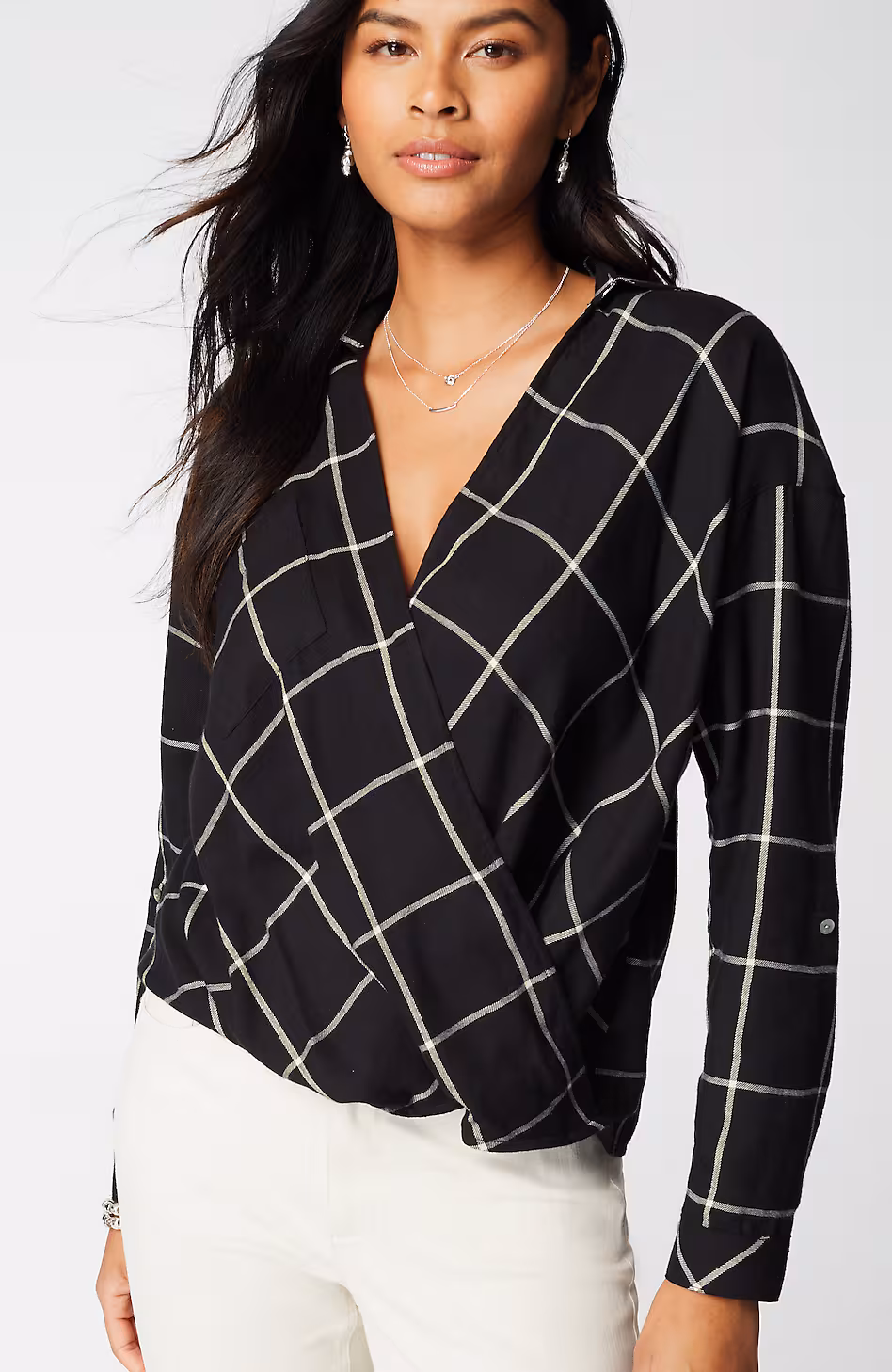 Soft-Brushed Plaid Twist-Front Shirt