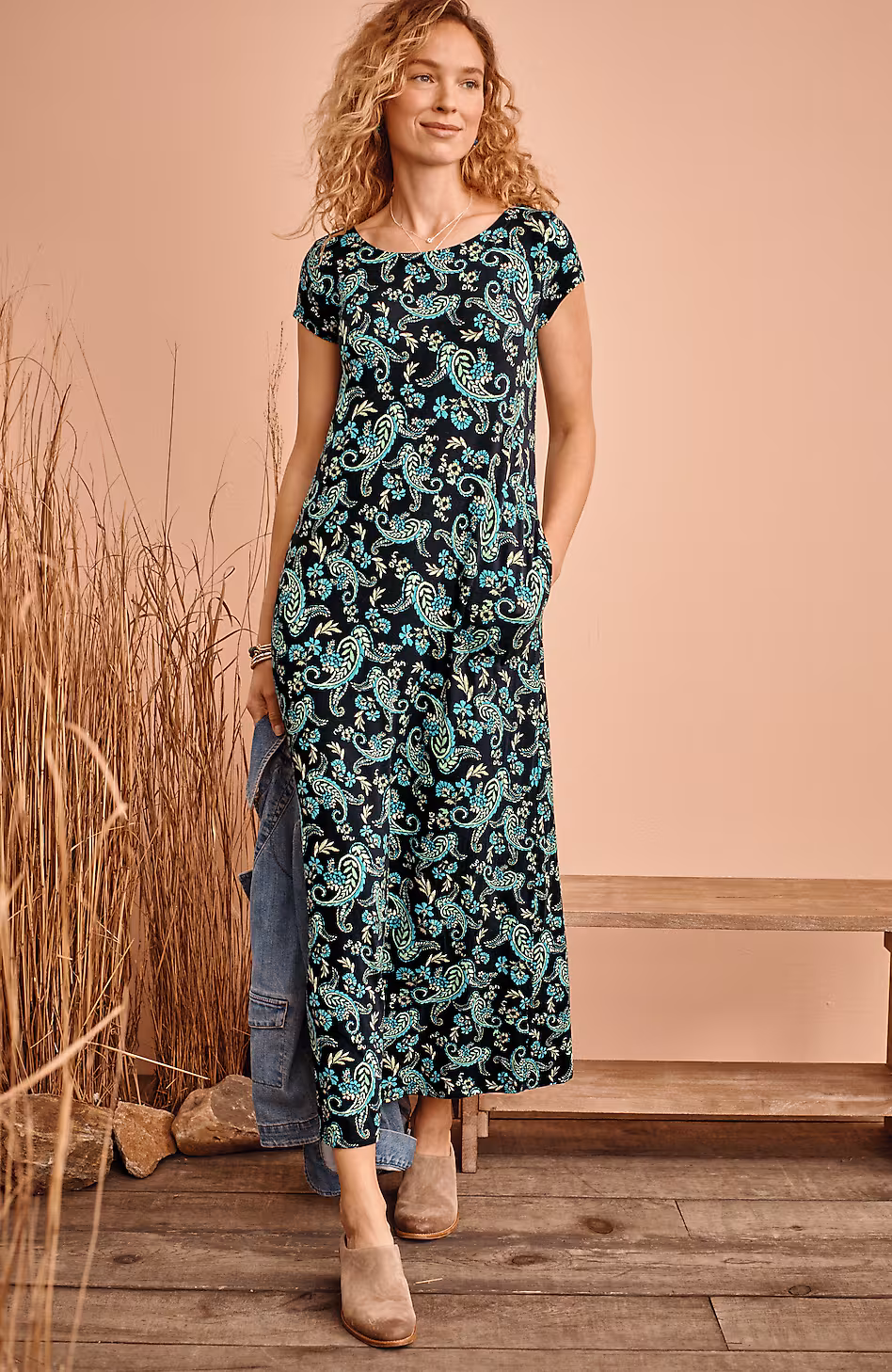 Pleated V-Back Maxi Dress