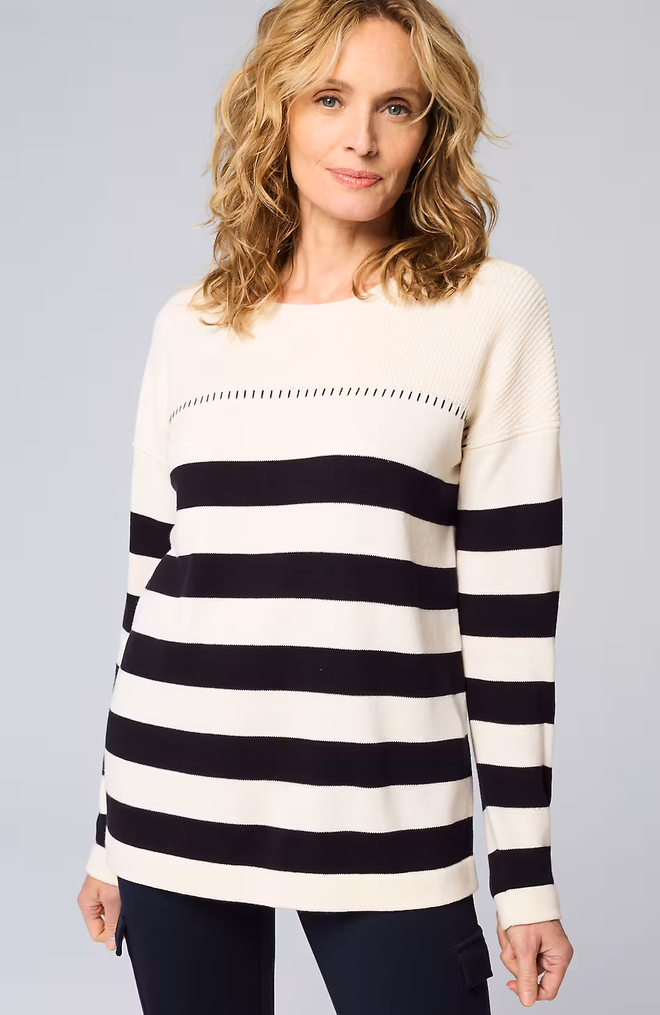 Contrast-Stitched Stripe Sweater