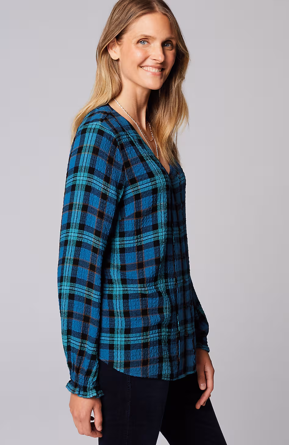 Crinkled Plaid Top