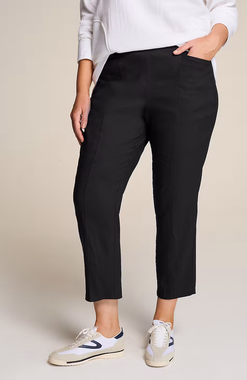 Linen-Stretch Angled-Pocket Slim-Leg Pants