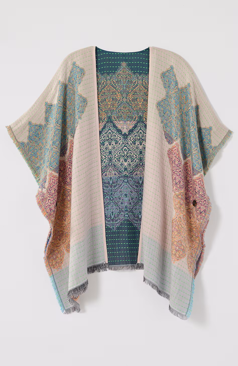 Kantha-Stitched Reversible Jacquard Ruana