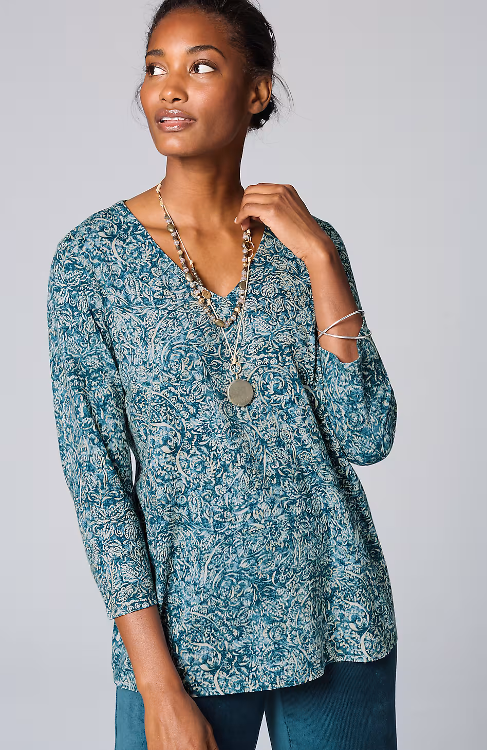 Pure Jill Printed V-Neck Tee