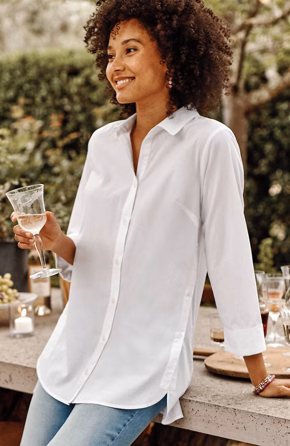 Side-Button Stepped-Hem Tunic