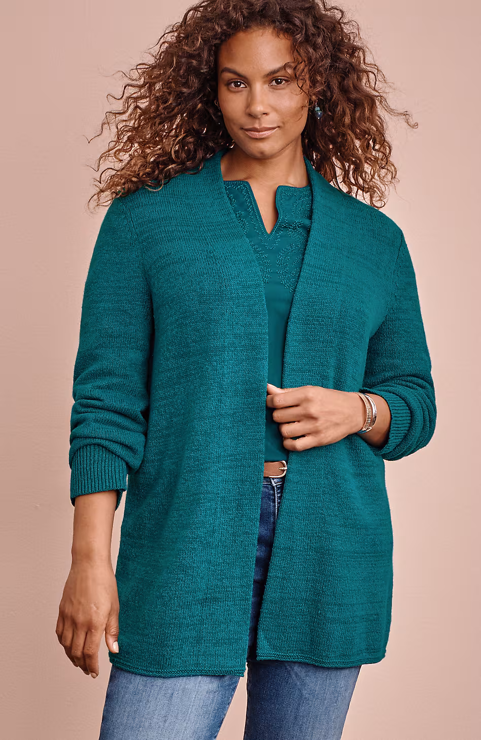 Open-Front Shawl-Collar Cardi