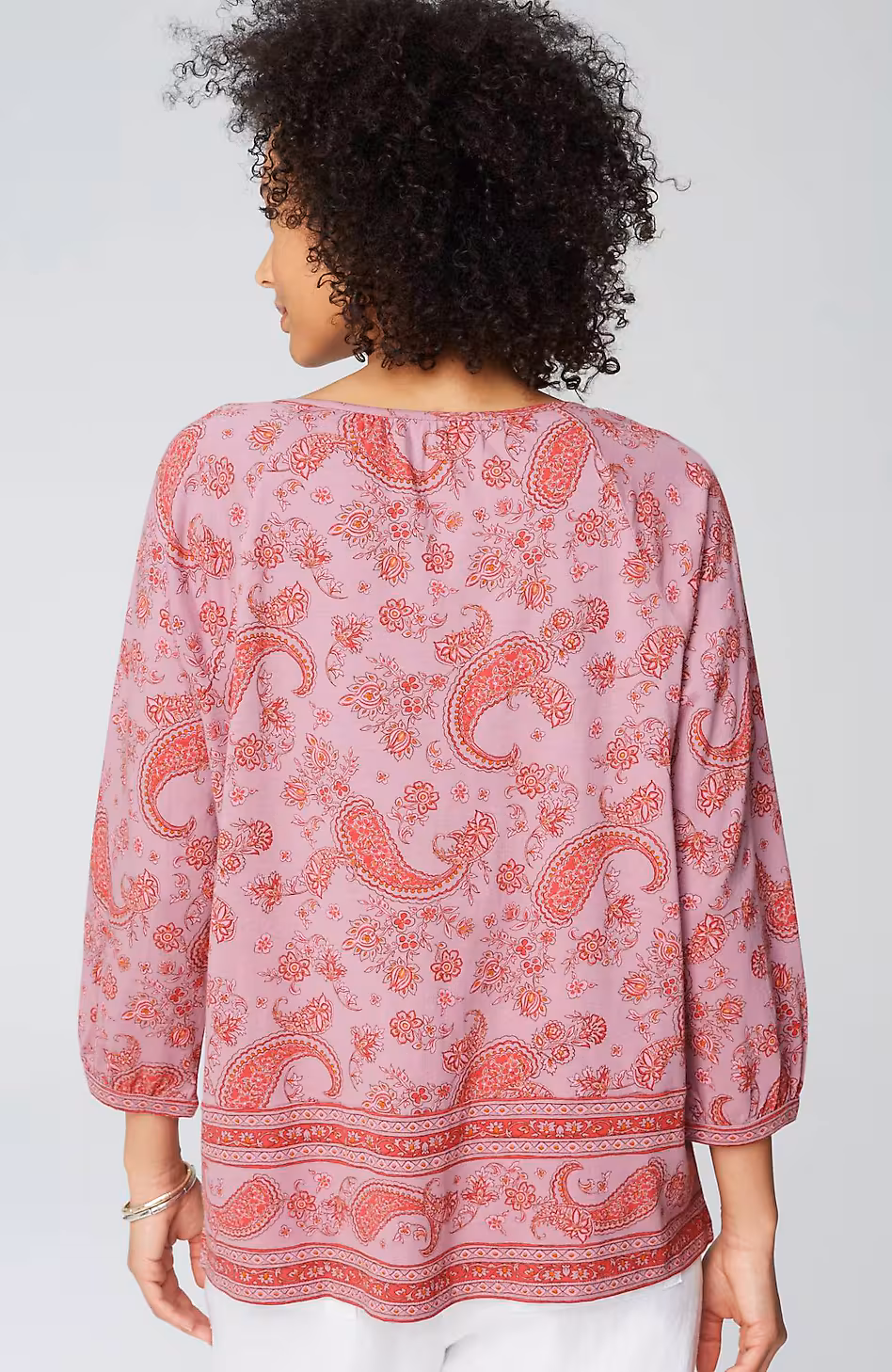 Pure Jill Split-Neck Border-Printed Top