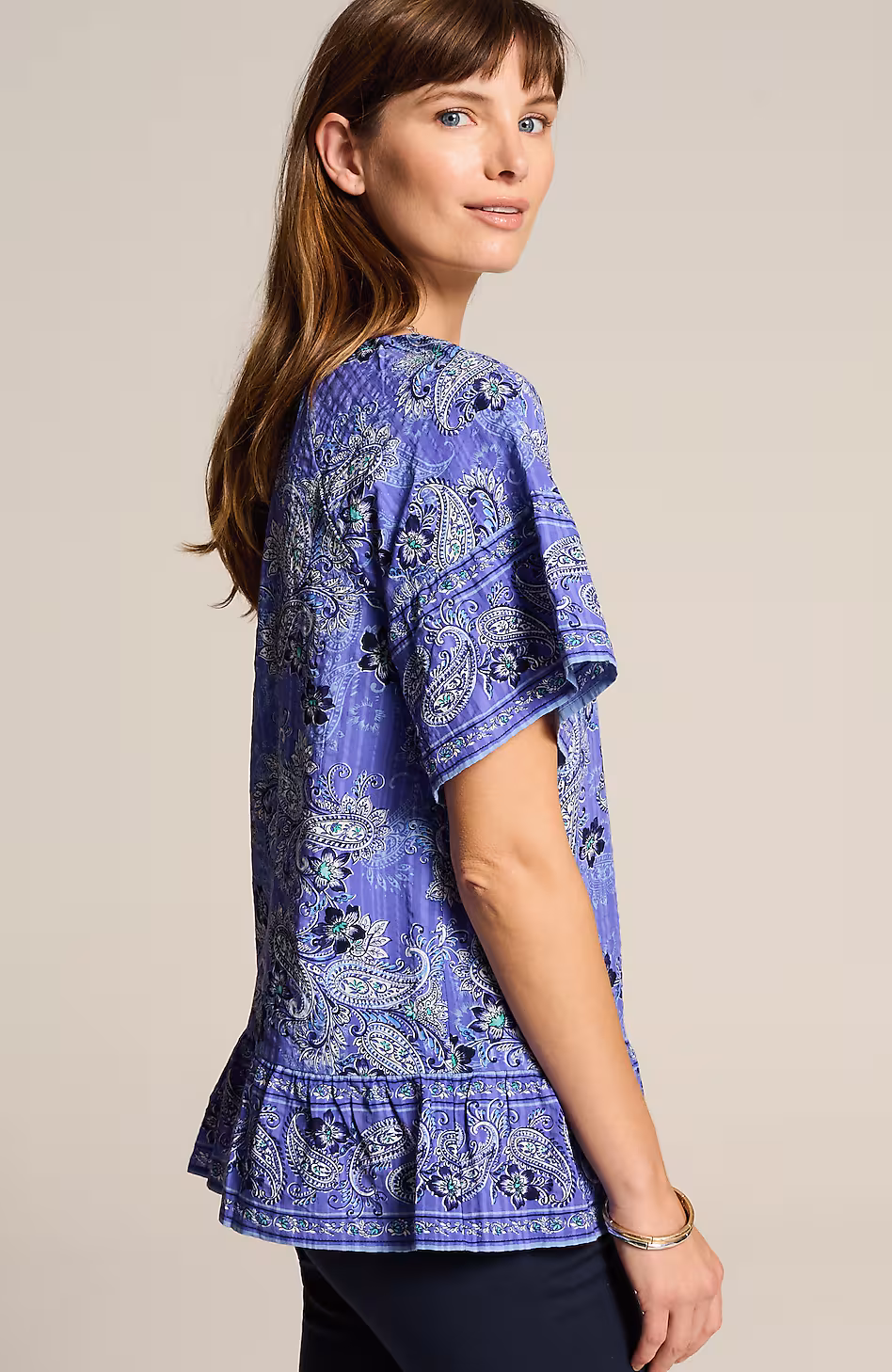 Printed Split-Neck Top