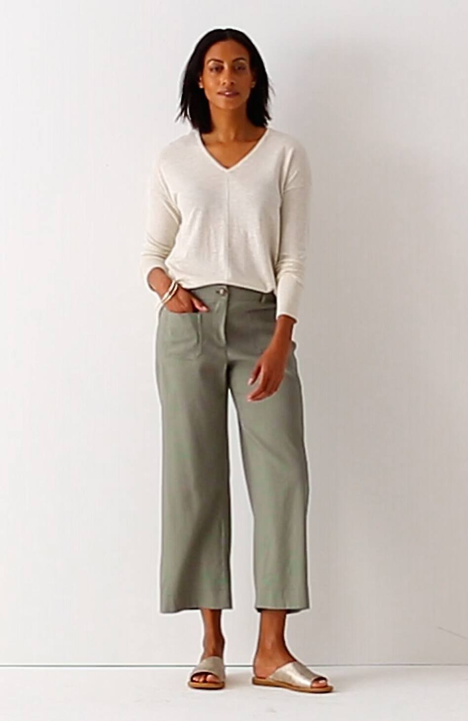 Linen-Stretch Patch-Pocket Crops