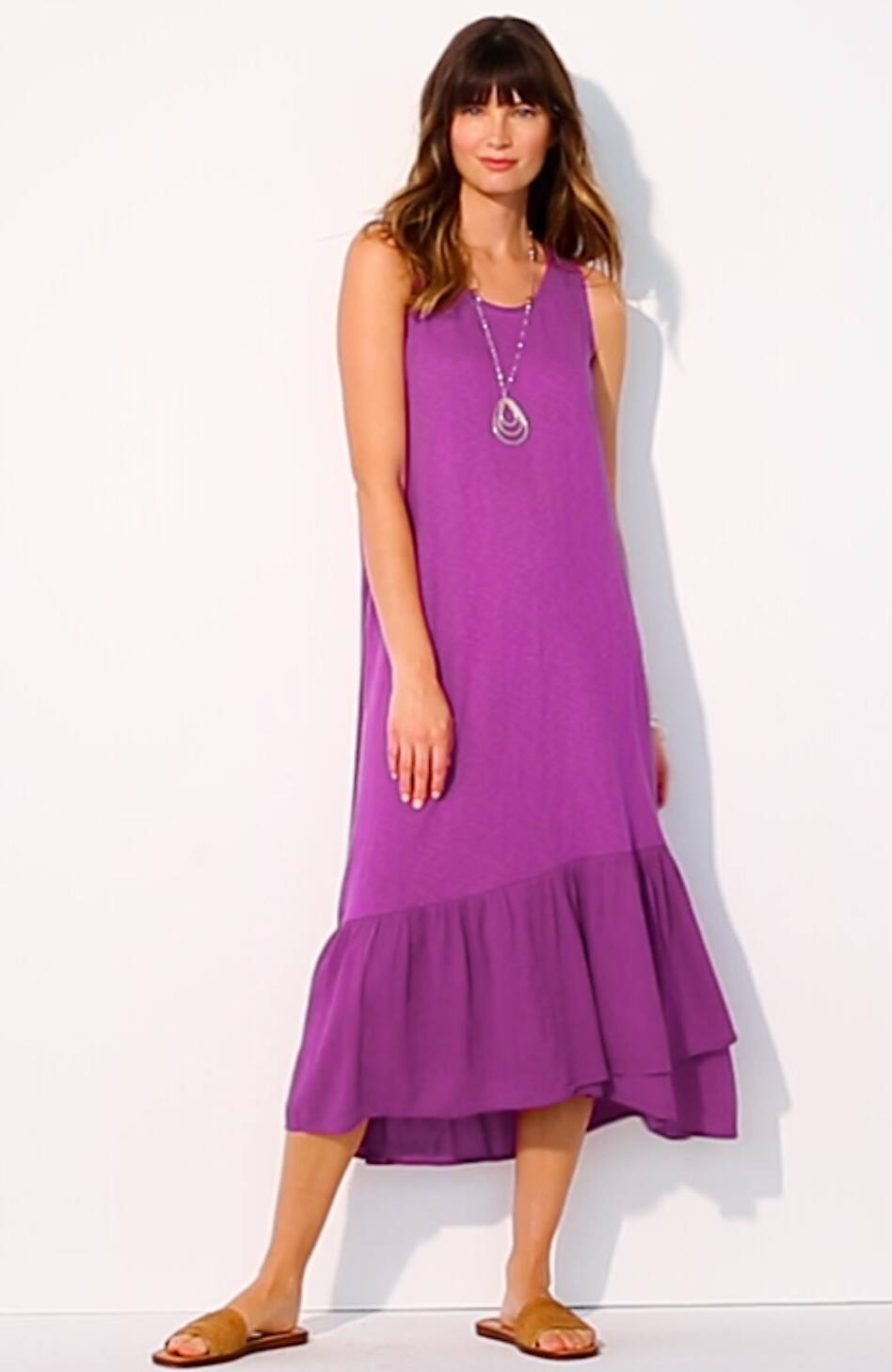 Mixed-Media Flounced-Hem Knit Dress