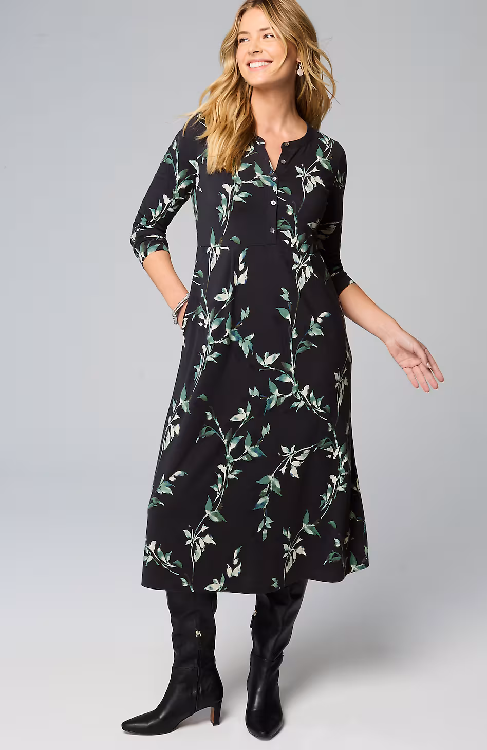 Pure Jill Printed-Knit Midi Dress