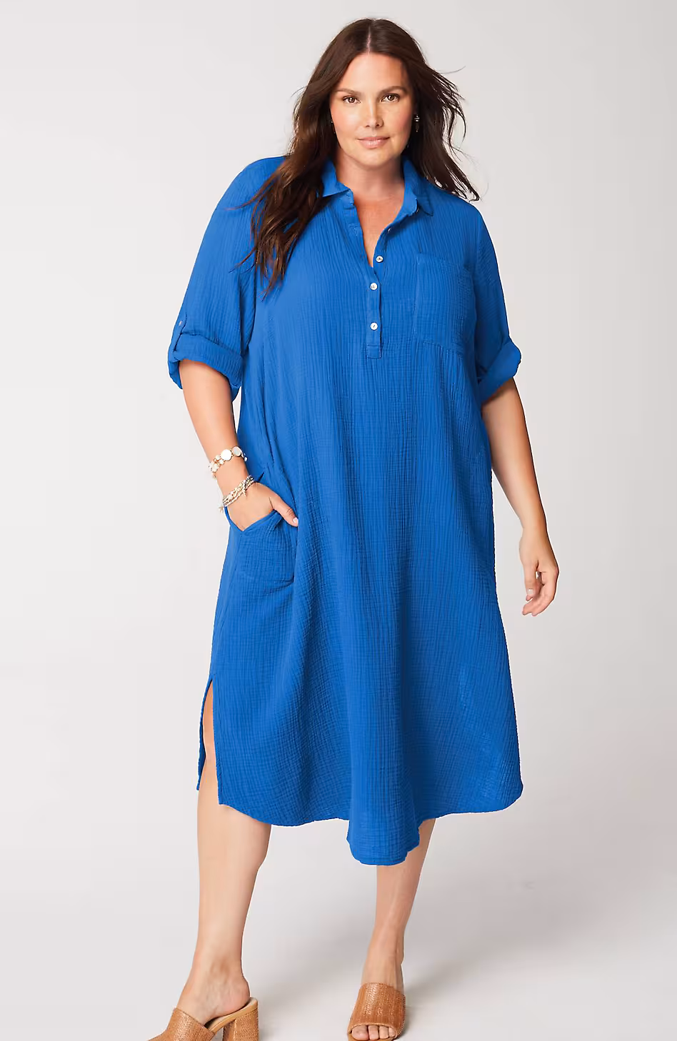 Cotton-Gauze One-Pocket Shirtdress