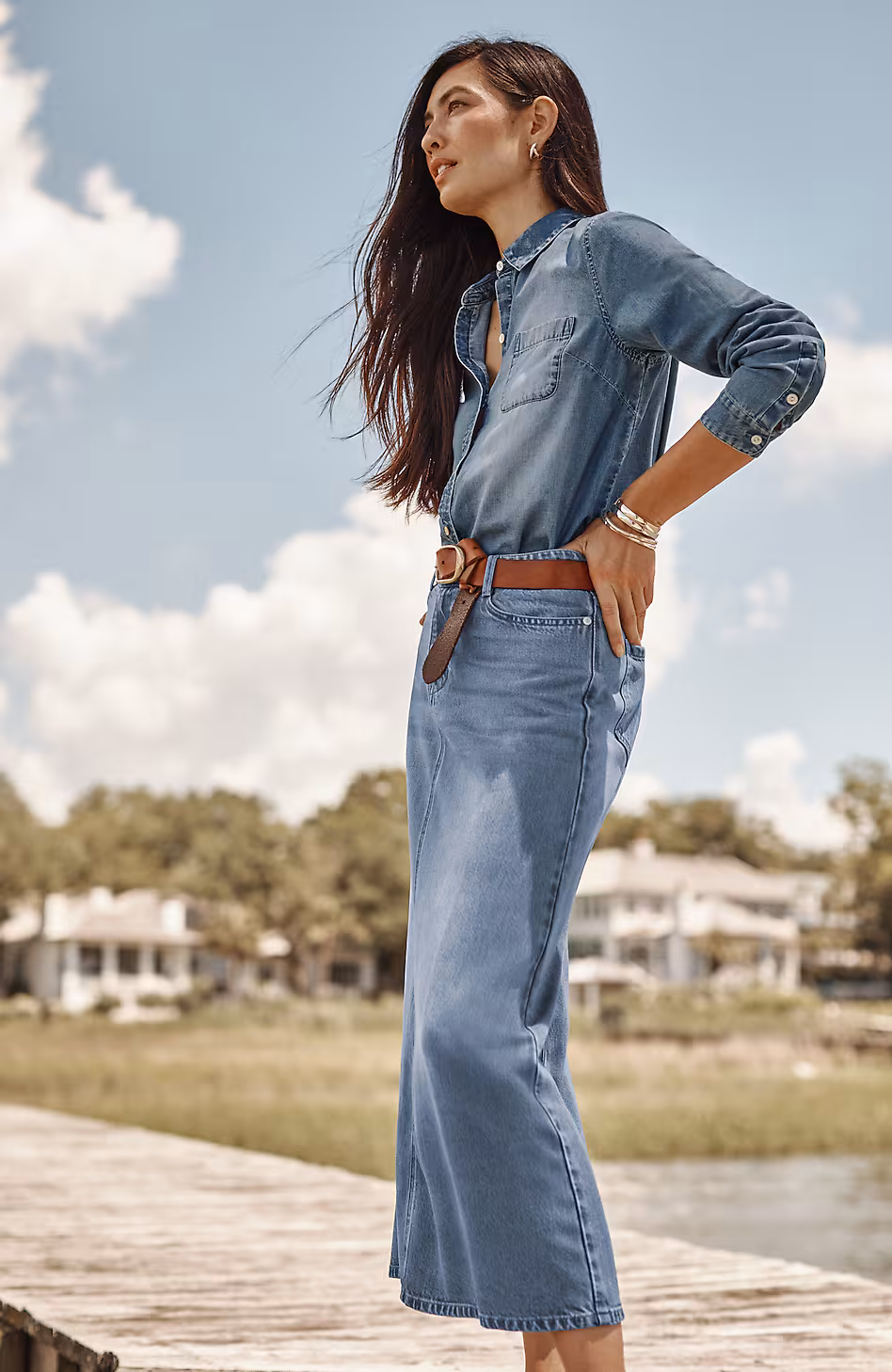 Denim A-Line Maxi Skirt