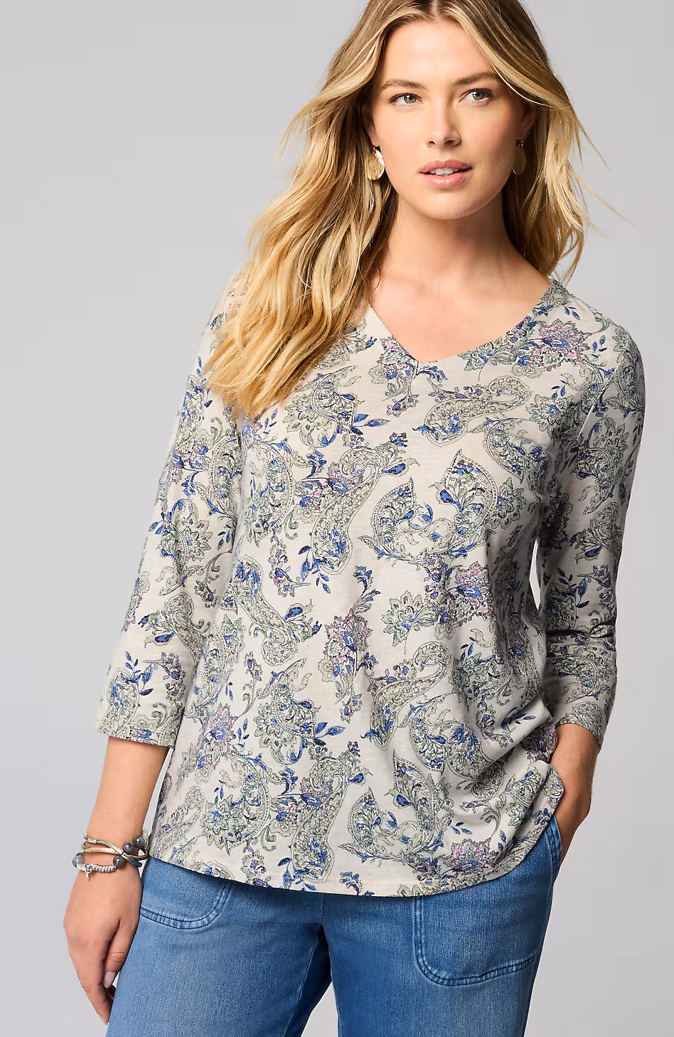 Pure Jill Printed V-Neck Tee