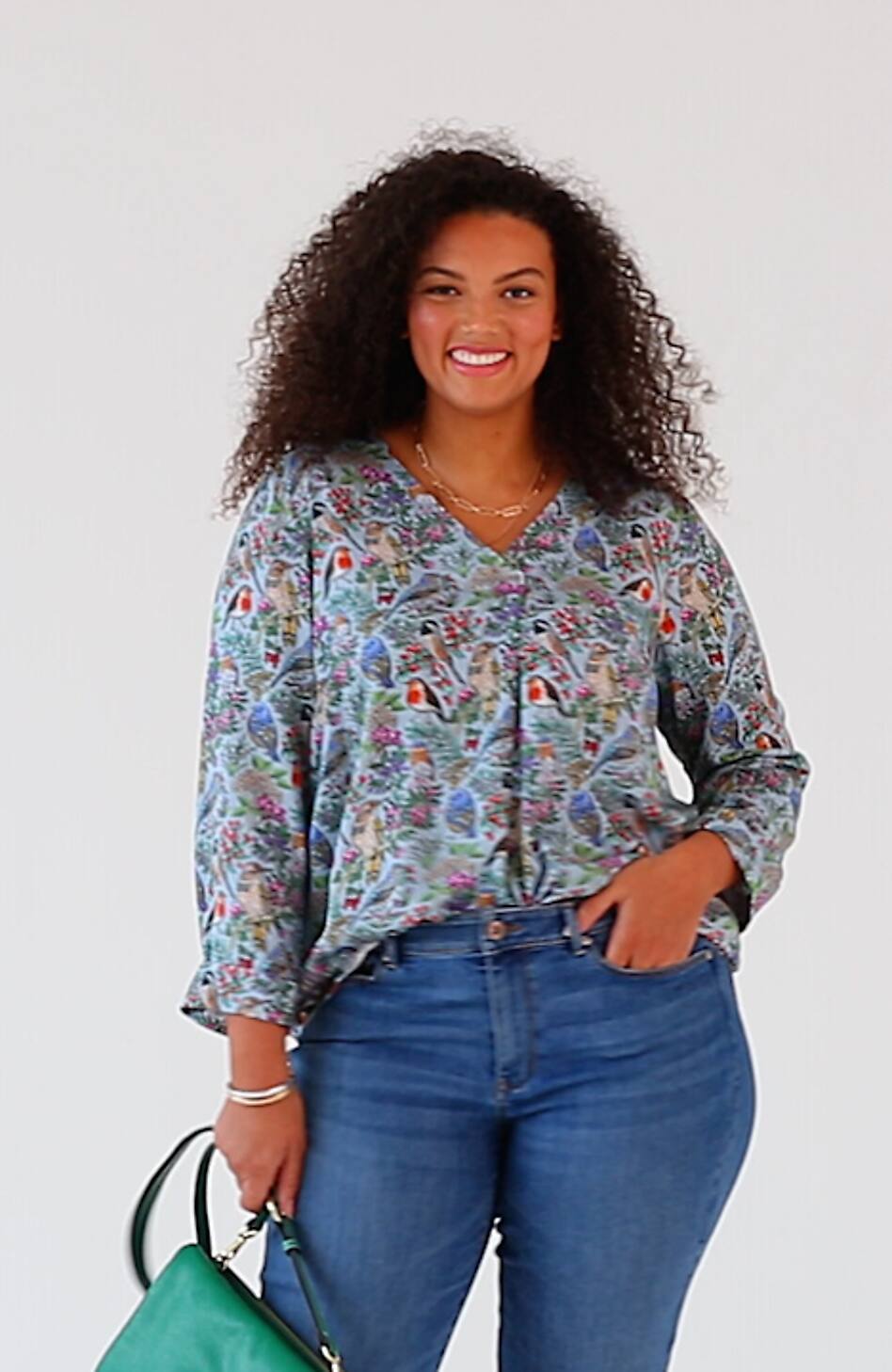 Printed Satin V-Neck Popover