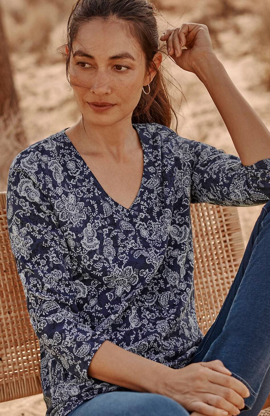 Pure Jill Printed V-Neck Tee