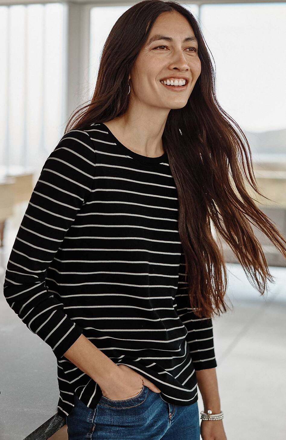 Long-Sleeve Pima Crew-Neck Tee