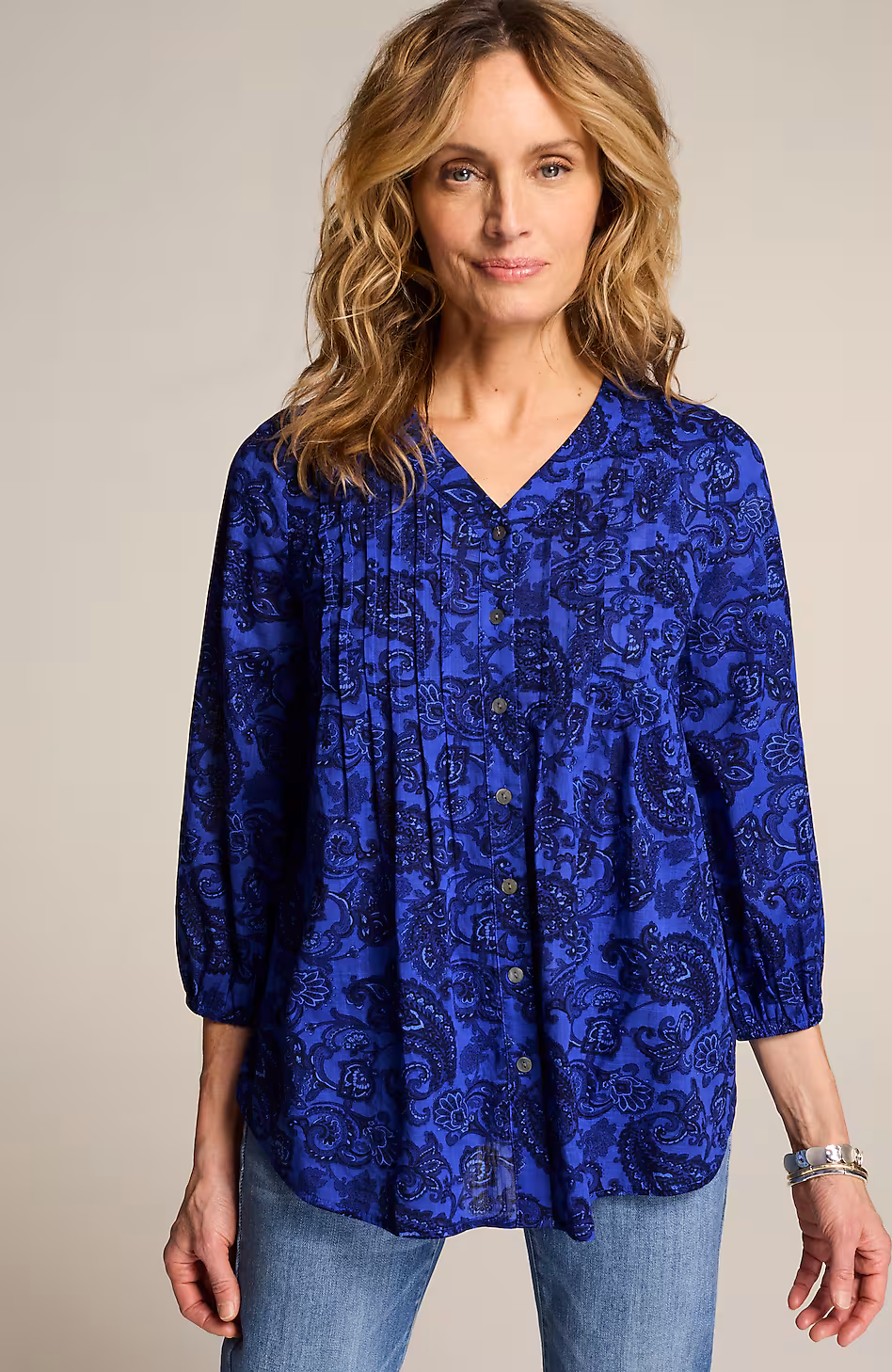 Cotton Voile Printed & Pintucked Top