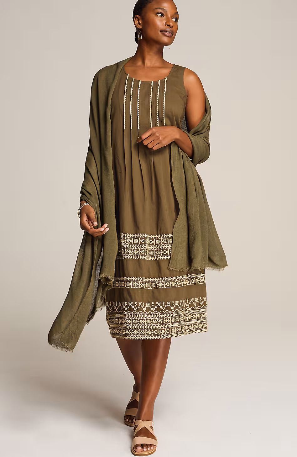 Pure Jill Embroidered Midi Dress