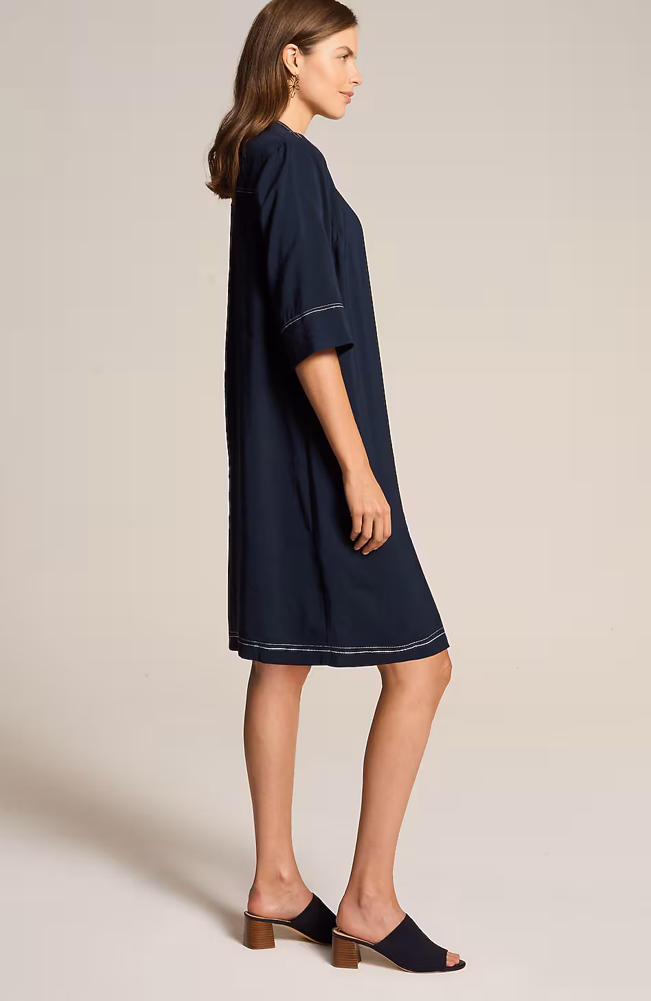 Contrasting-Stitch Shirtdress