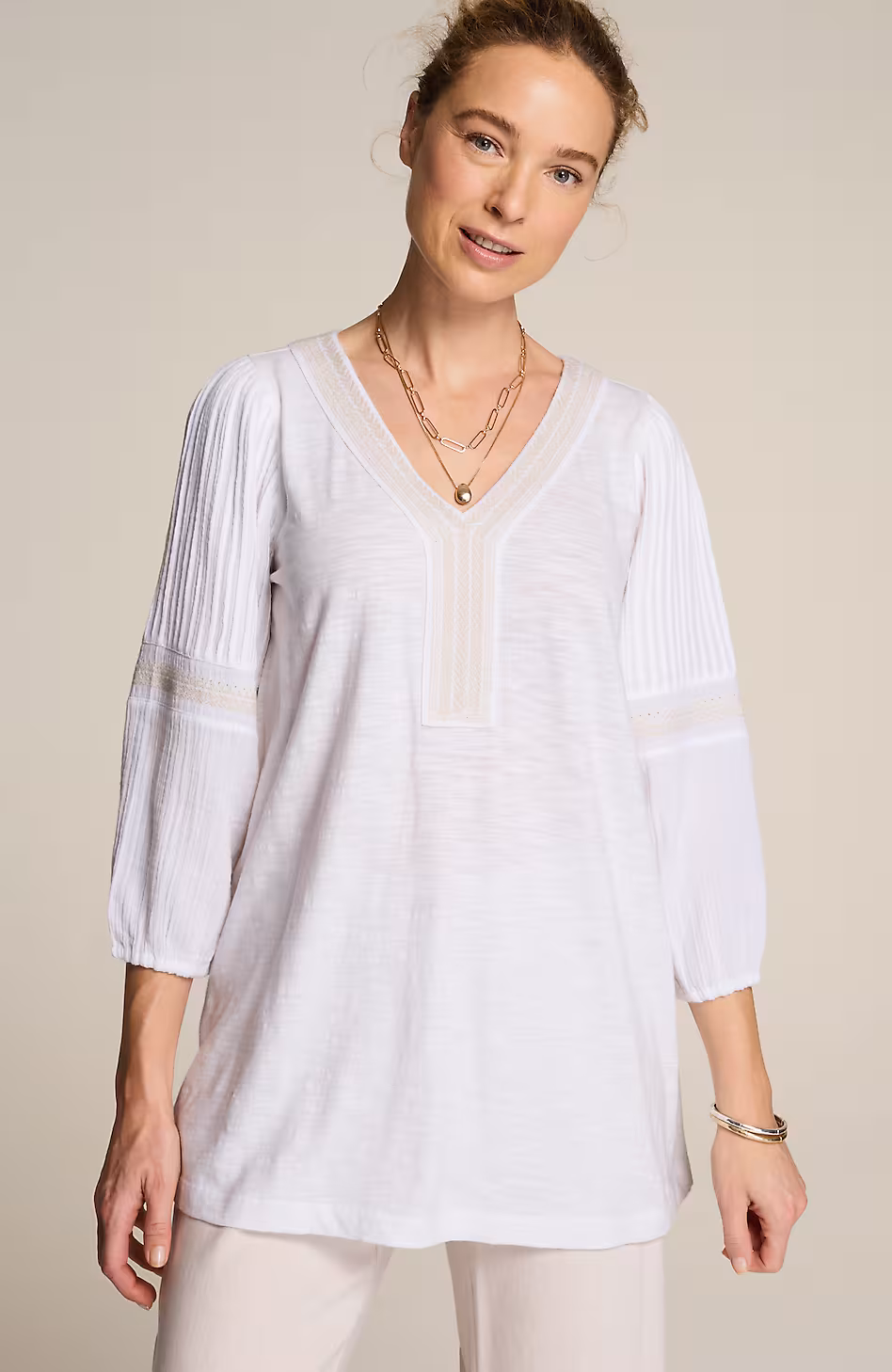 Pure Jill Mixed-Media Embroidered Tunic