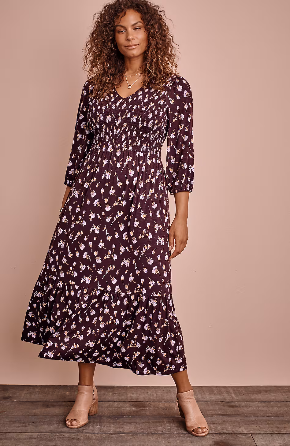 Tiered Flounced-Hem Midi Dress