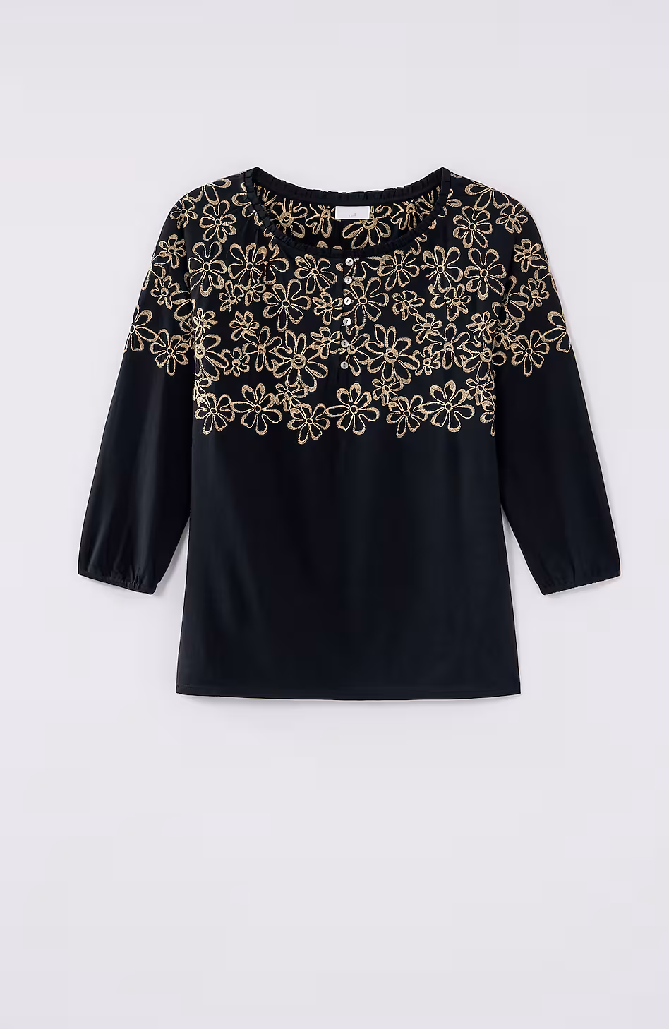 Floral-Embroidered Raglan-Sleeve Top