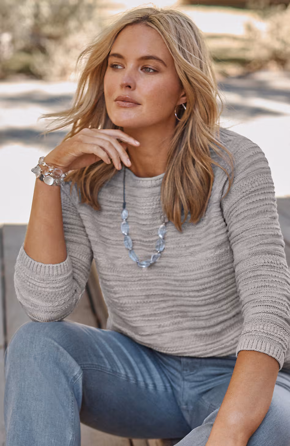 Placed-Pattern Slub-Textured Sweater