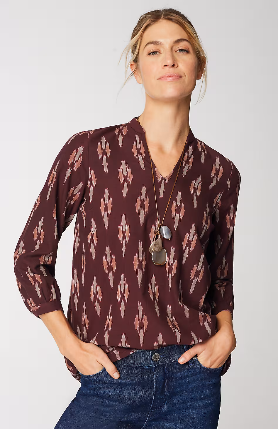 Pure Jill V-Neck Ikat Top