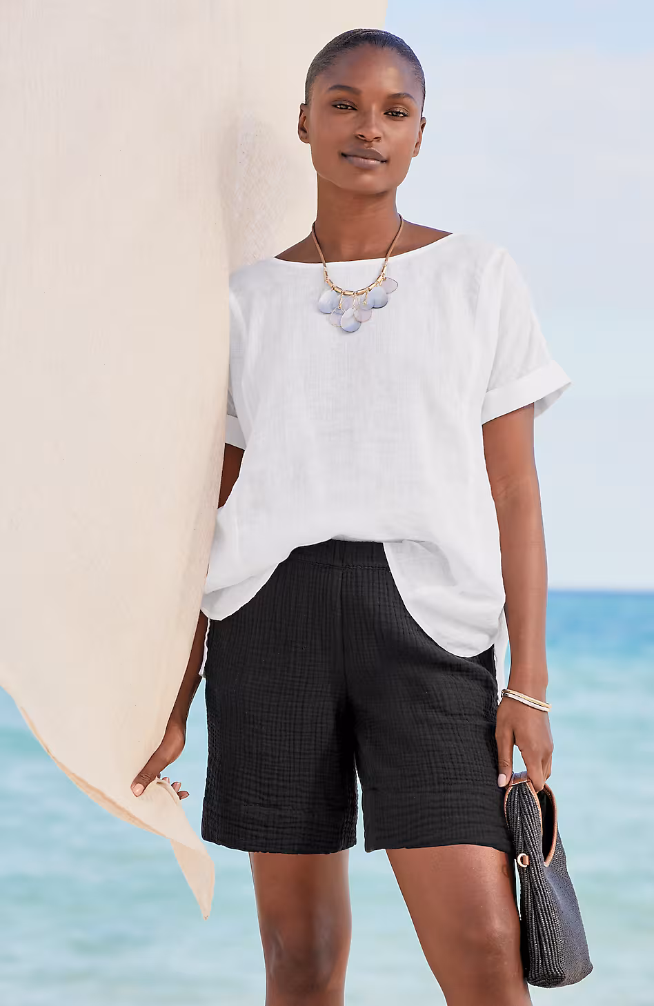 Cotton-Gauze Slit-Hem Shorts