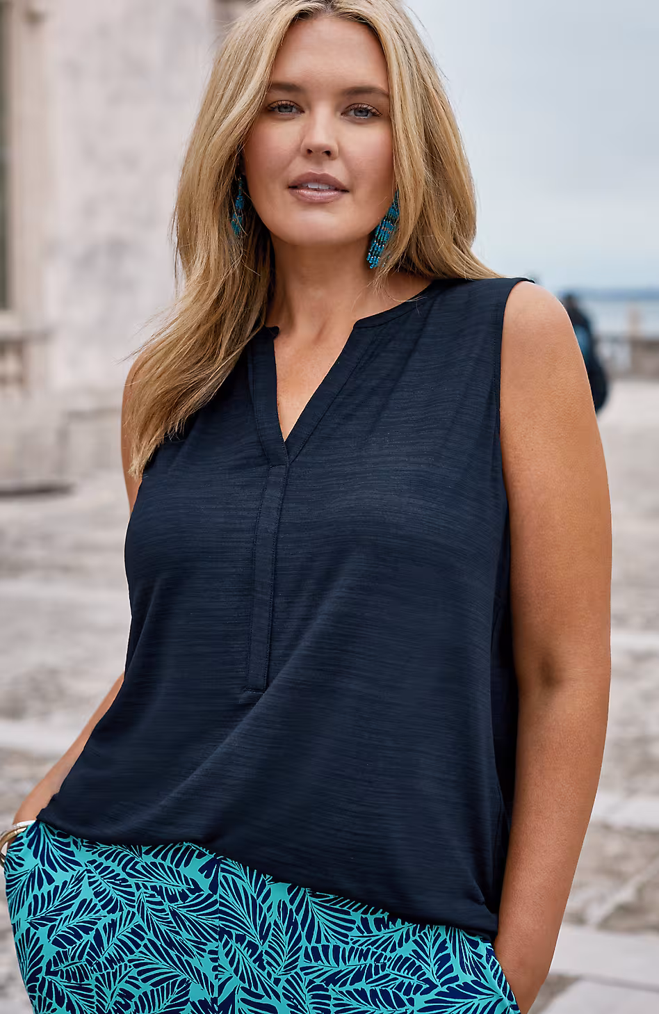 Wearever Slub-Knit Split-Neck Tank