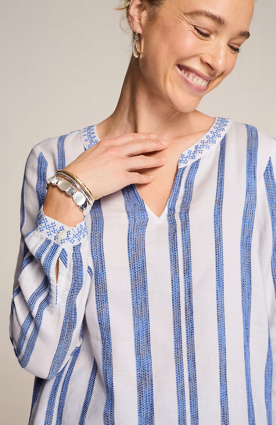Pure Jill Embroidered Striped Top