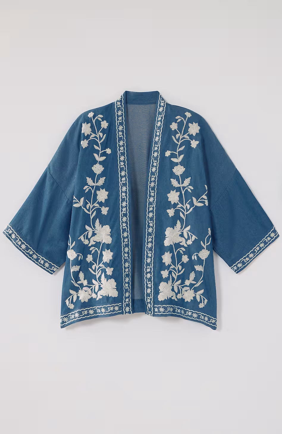Floral-Embroidered Soft Jacket