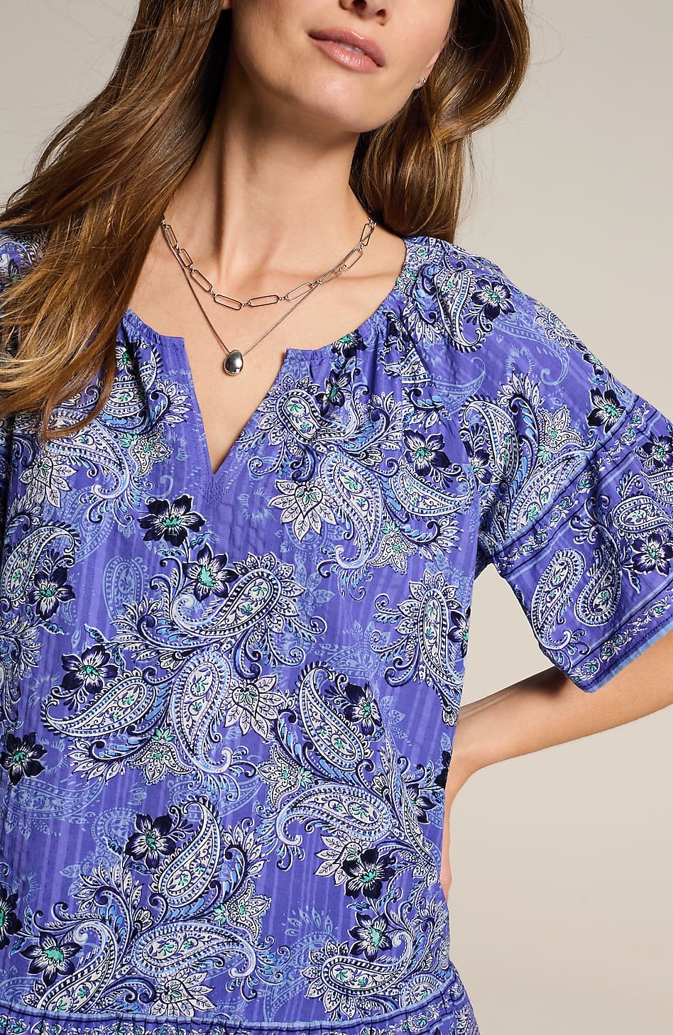 Printed Split-Neck Top
