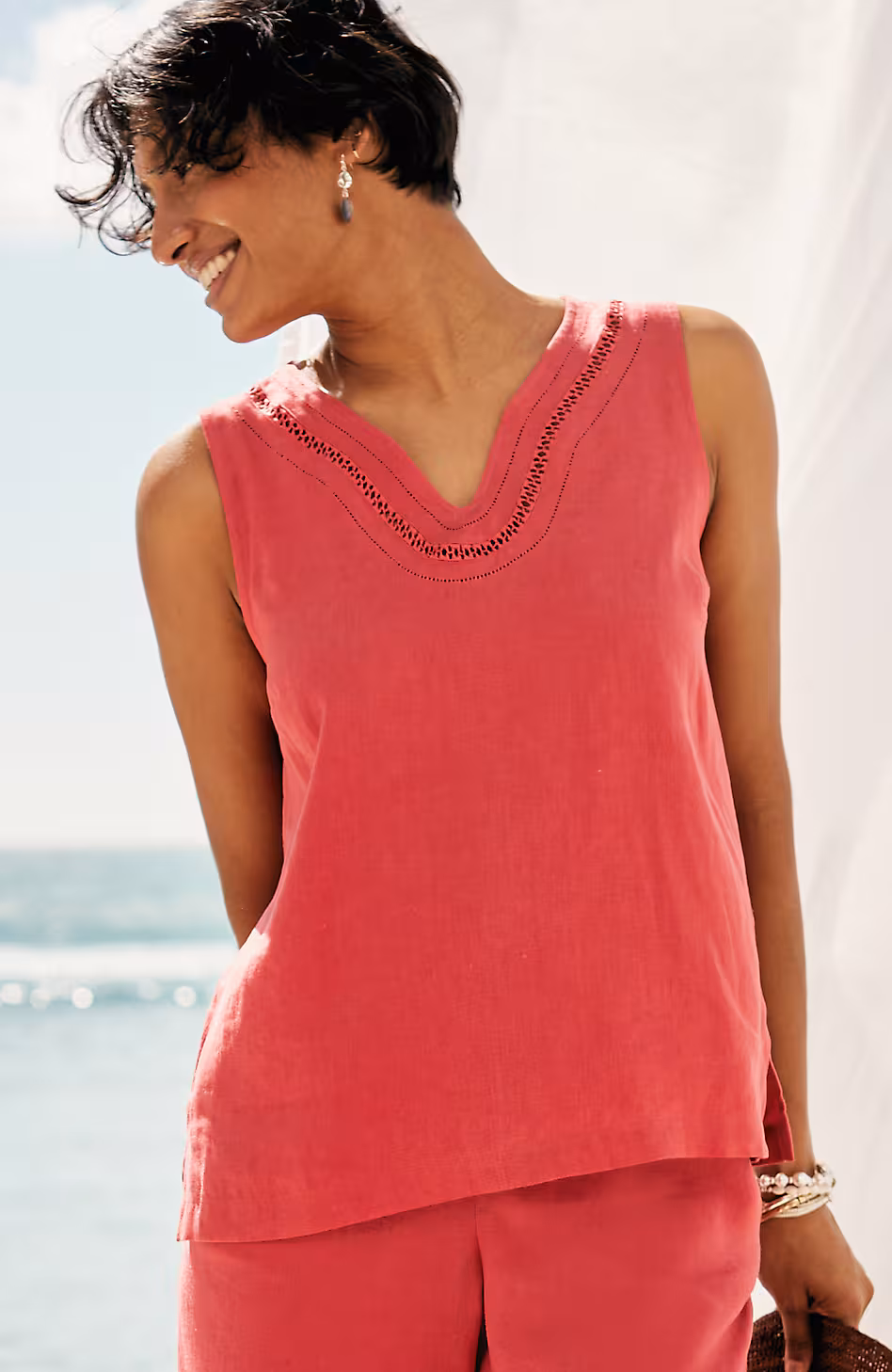 Linen-Trimmed Tank