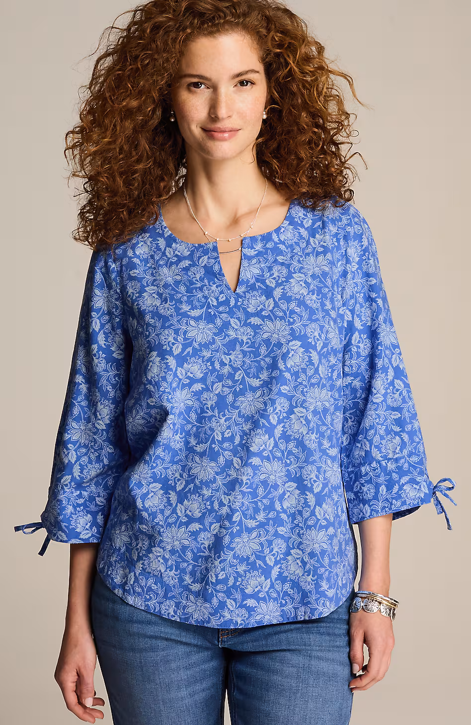 Linen-Blend Tie-Sleeve Top