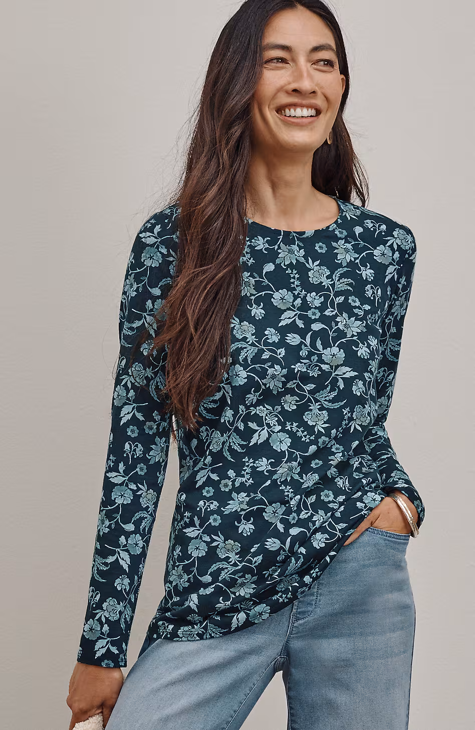 Pure Jill Long-Sleeve Shirttail Tee