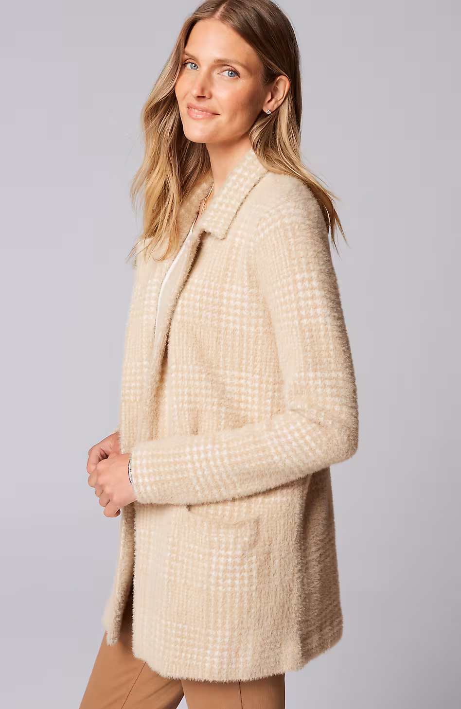 Wearever Luxe Soft Plaid Sweater-Jacket