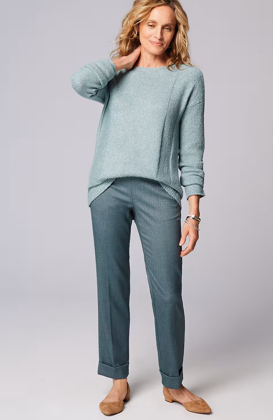 Metallic Textured Pullover Sweater