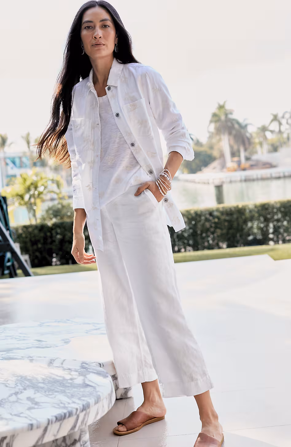 Linen Creased-Front Wide-Leg Pants