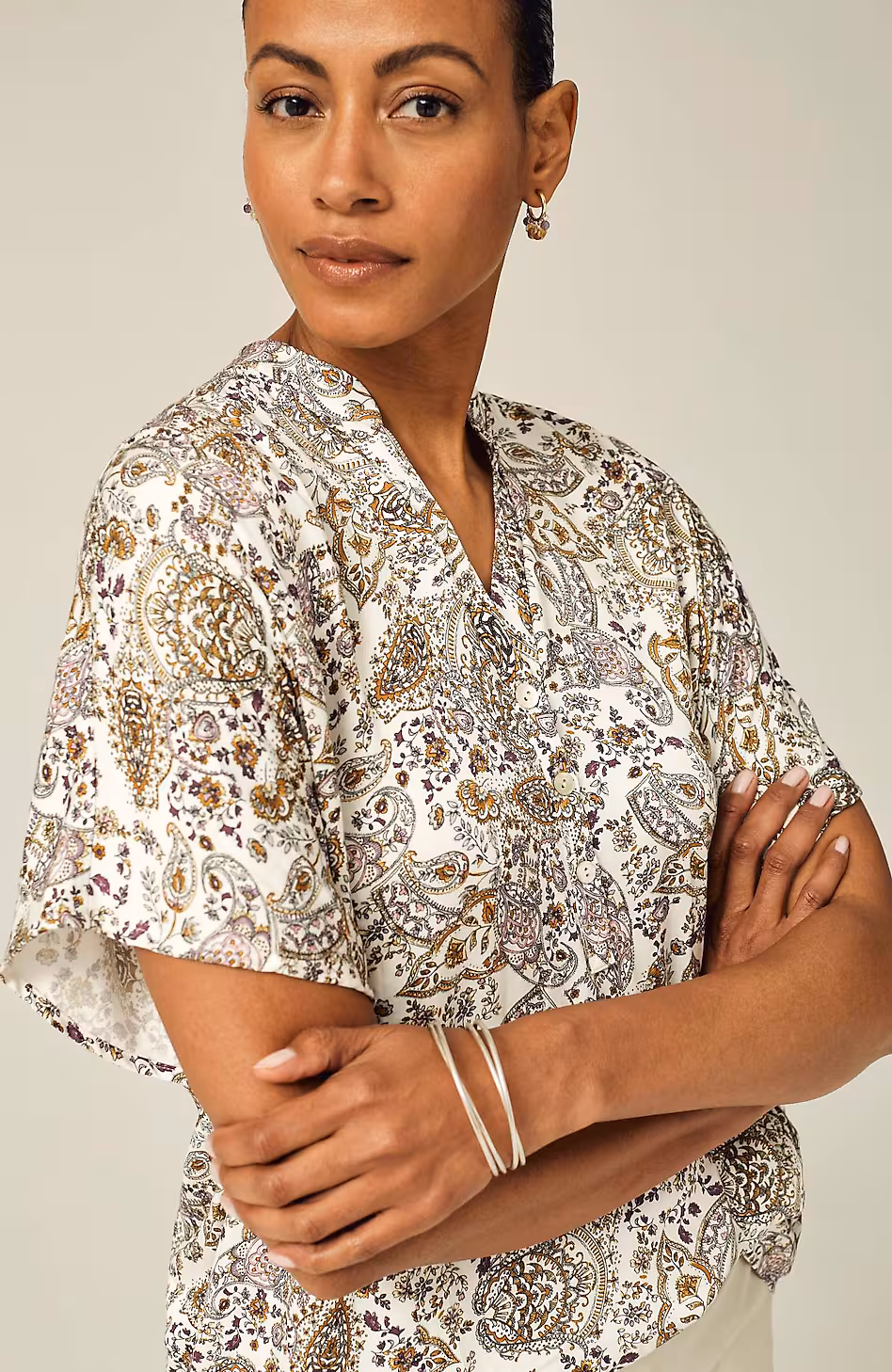 Relaxed Printed Satin Top